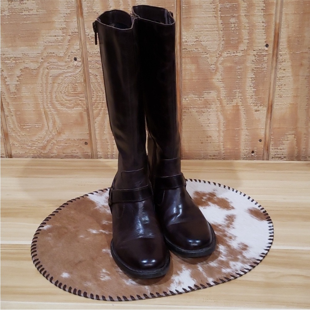 Born Tall Inside Outside Zipper Brown Leather Boots Size 6.5
